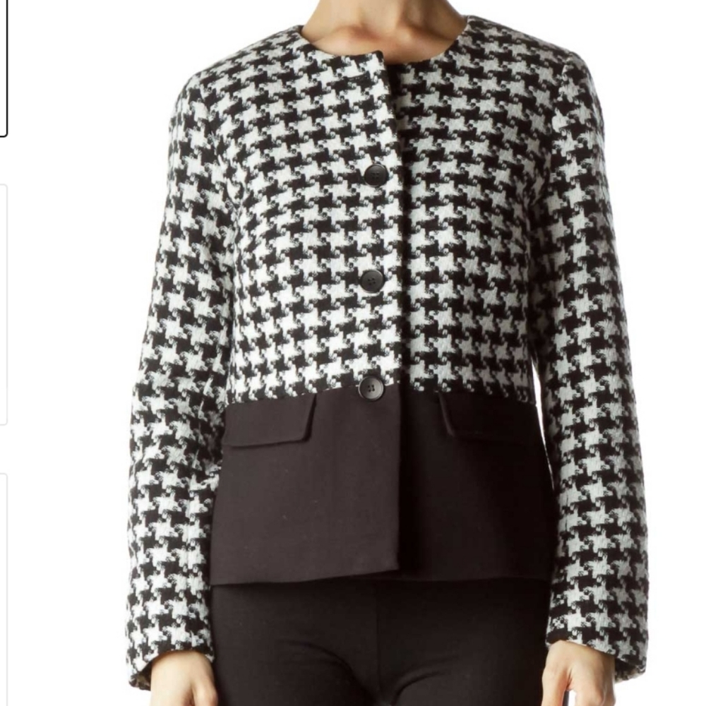 Talbots Houndstooth Tweed Jacket Blazer Size 4 - image 5